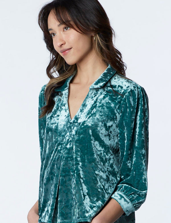 Women's Fashion Brand Emerald Velvet V-Neck Shirt