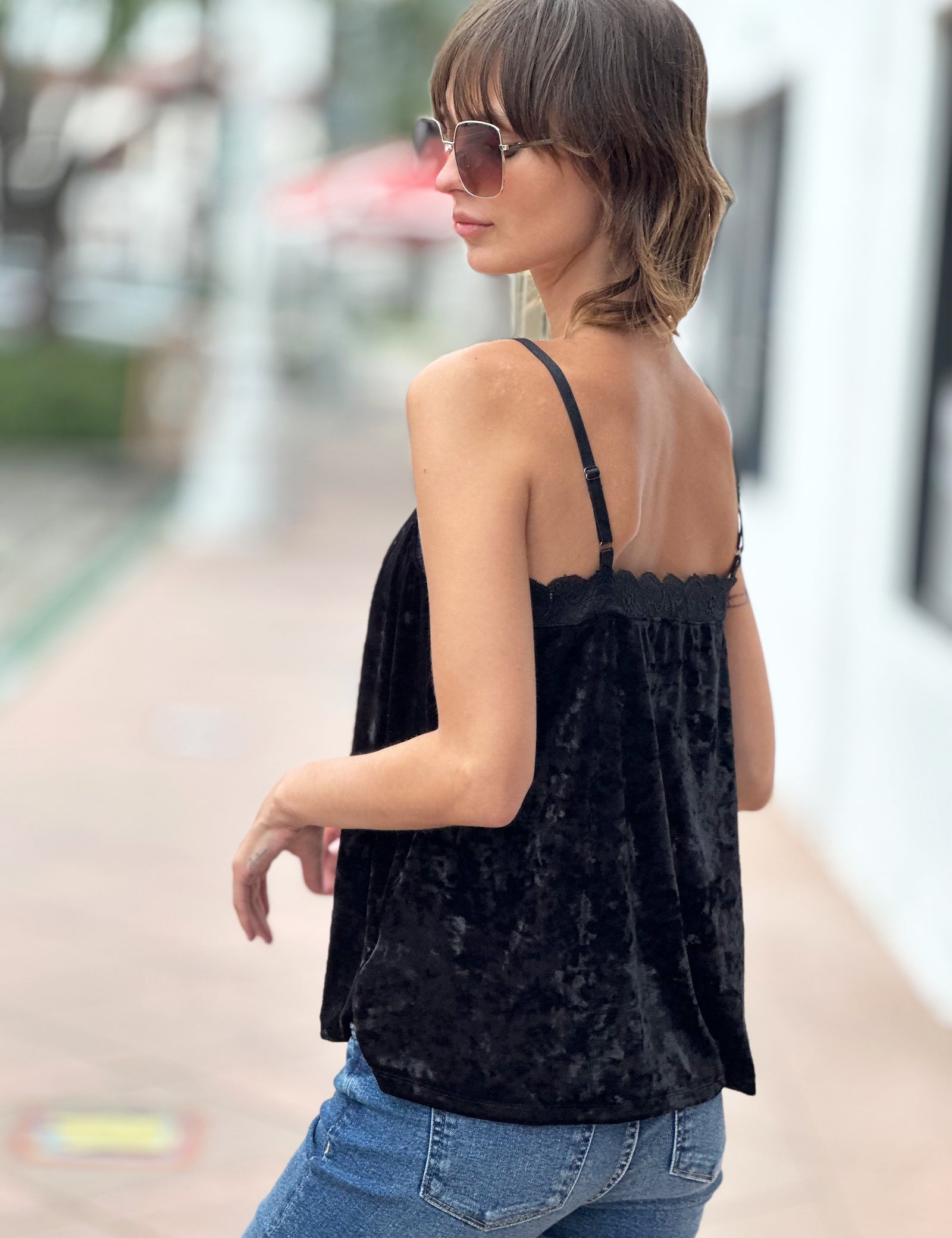 メゾンスペシャル　Hem Lace Velvet Tank Top SALE】Hem Lace Velvet Tank Top