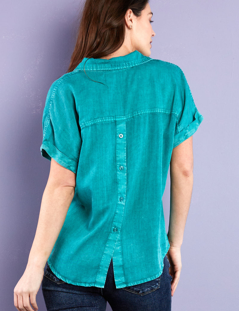 Vera Dolman Short Sleeve Collared Top Back View