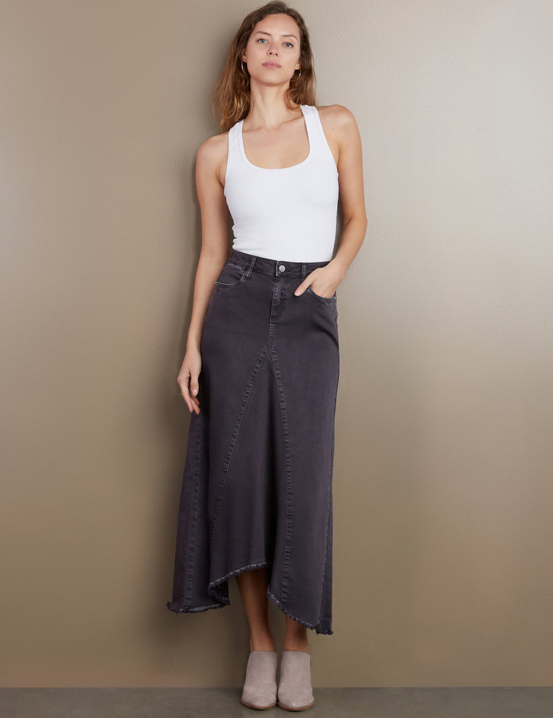 Women's Designer Denim Maxi Skirt in Dark Smoke
