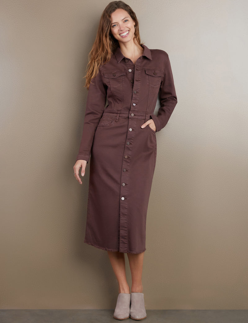 Women's Designer Piece Dyed Denim Dress in Dark Chocolate