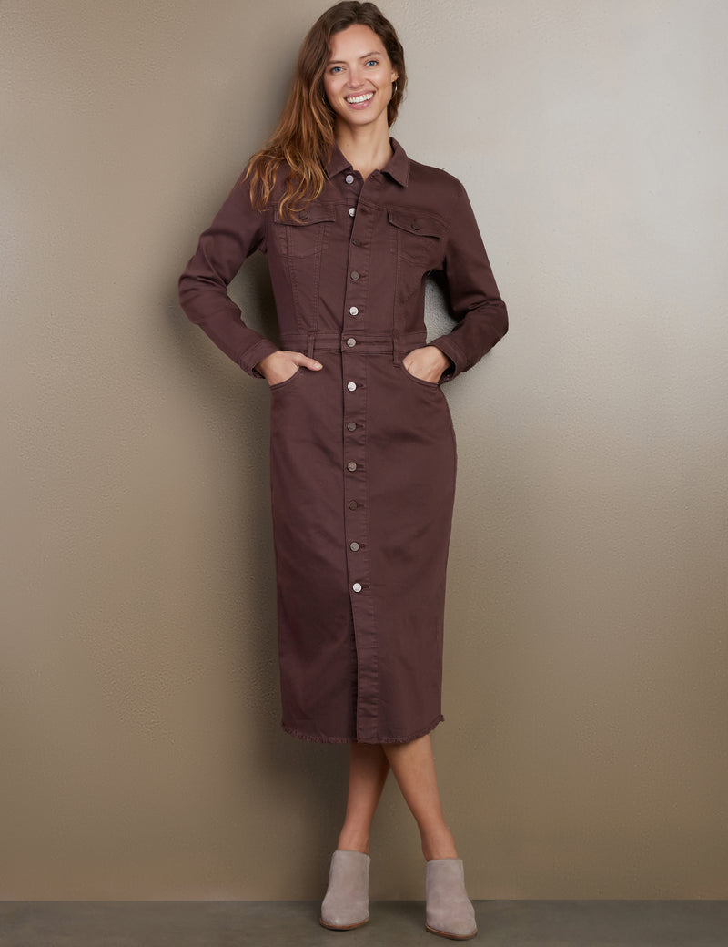 Women's Designer Piece Dyed Denim Dress in Dark Chocolate