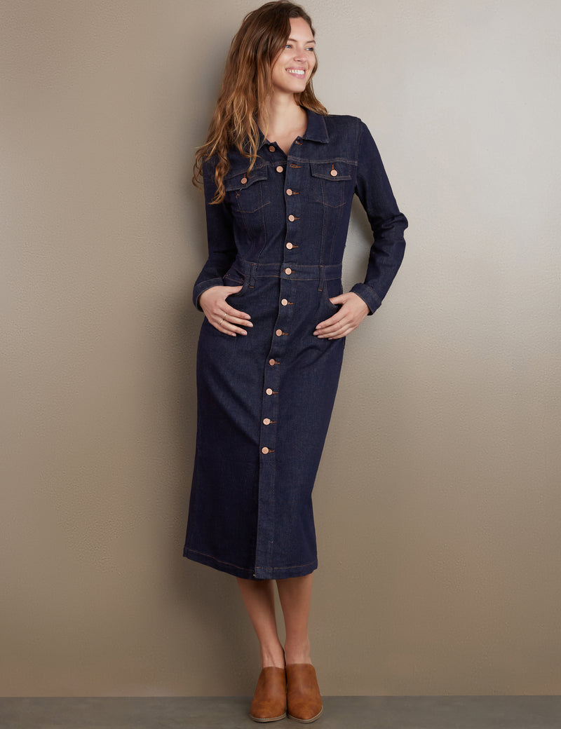 raw denim dress Indigo Denim Straight Strapless Full Skirt Raw Edge Hem Midi Dress *FI SSYS
