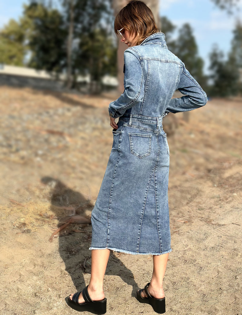 Wash Lab Denim Piece Dyed Denim Dress in Blue Wash Lab Denim Piece Dyed Denim Dress in Blue