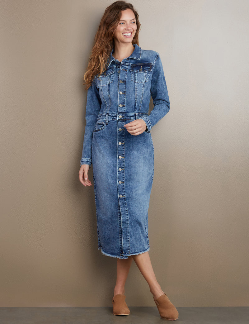 Wash Lab Denim Piece Dyed Denim Dress in Blue Wash Lab Denim Piece Dyed Denim Dress in Blue