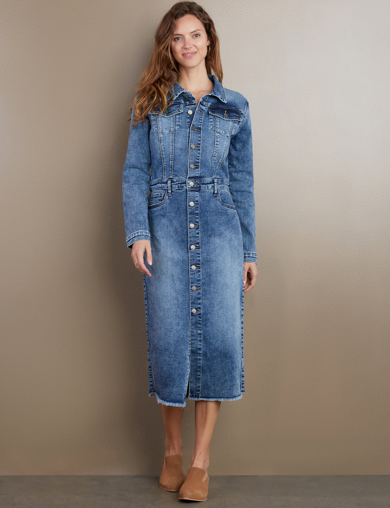 Wash Lab Denim Piece Dyed Denim Dress in Blue Wash Lab Denim Piece Dyed Denim Dress in Blue