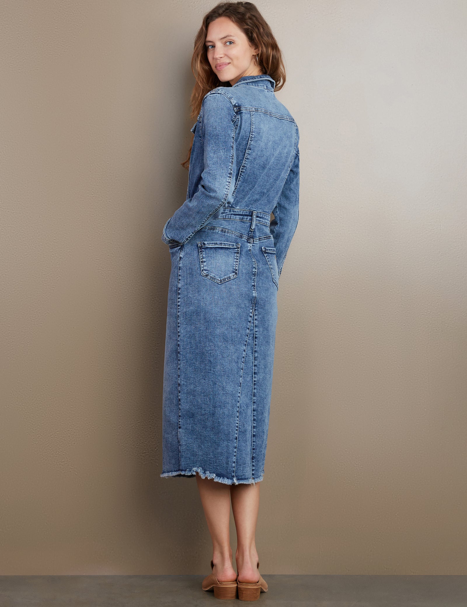 Fitted Denim Dress Wash Lab Denim Piece Dyed Denim Dress In Blue Fitted Denim Dress Wash Lab Denim Piece Dyed Denim Dress In Blue