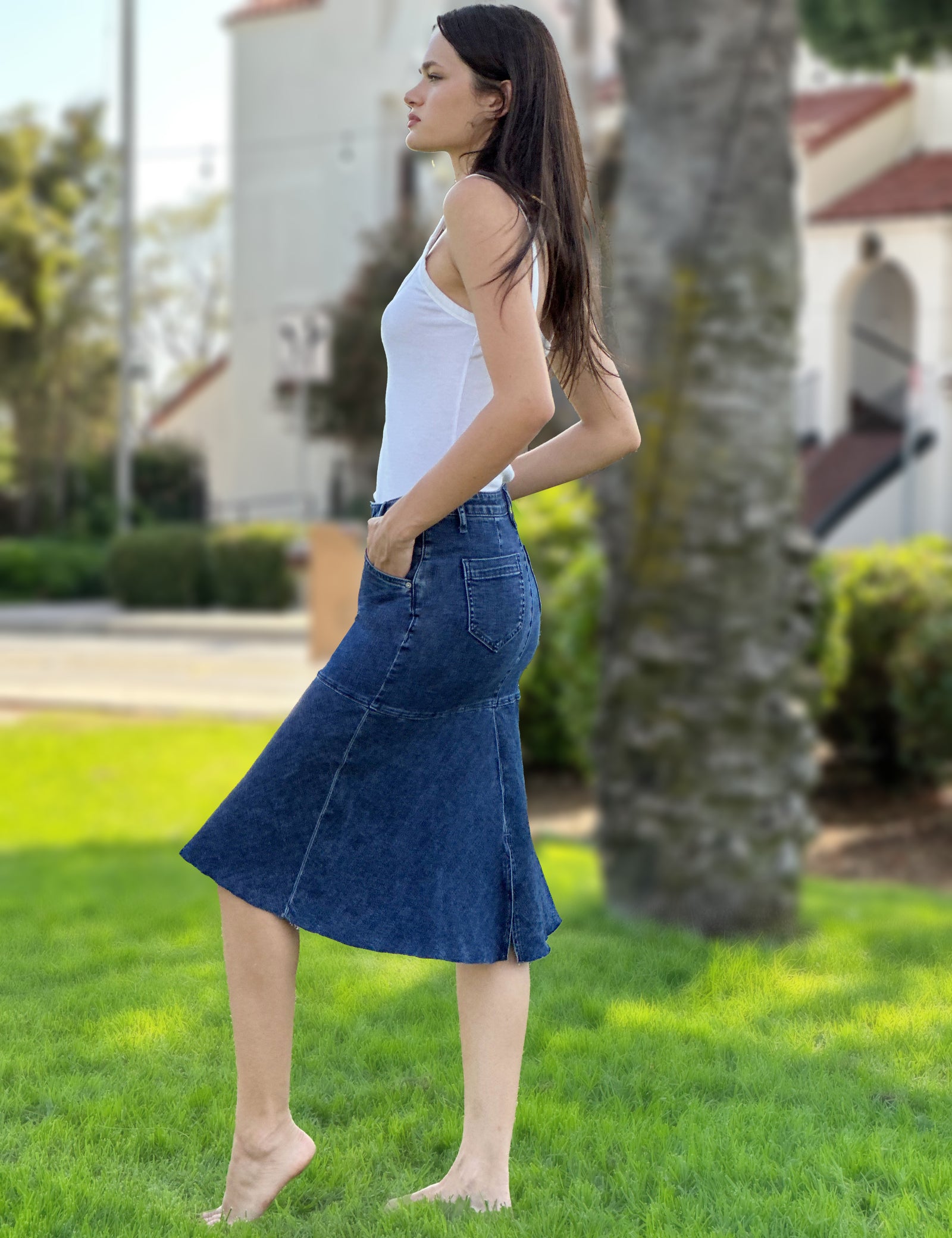 Women's Flare Knee Length Denim Skirt – Billy T – billytshop
