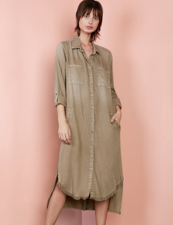 Women's Hi-Lo Midi Chill Out Shirtdress in Mushroom Front View