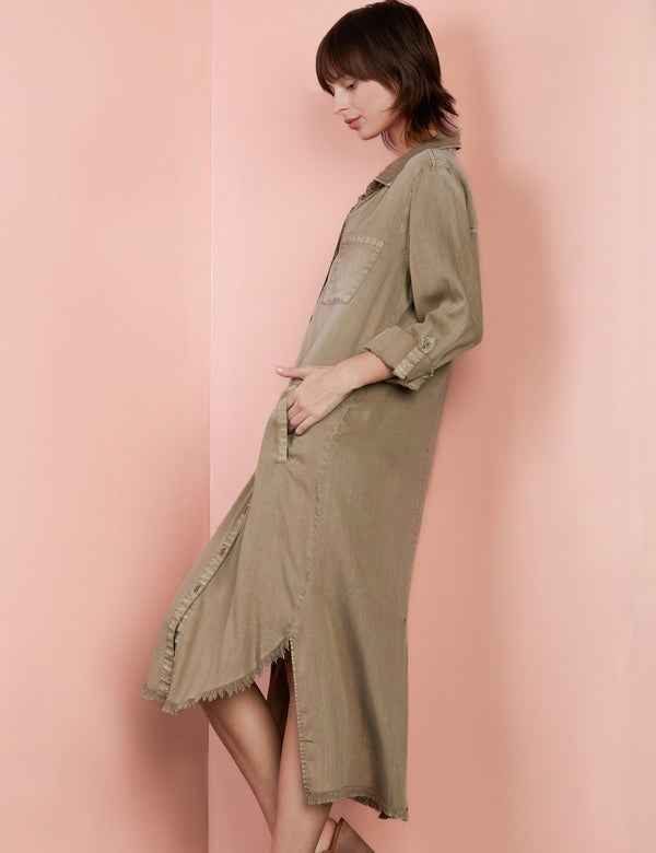 Women's Hi-Lo Midi Chill Out Shirtdress in Mushroom Side View