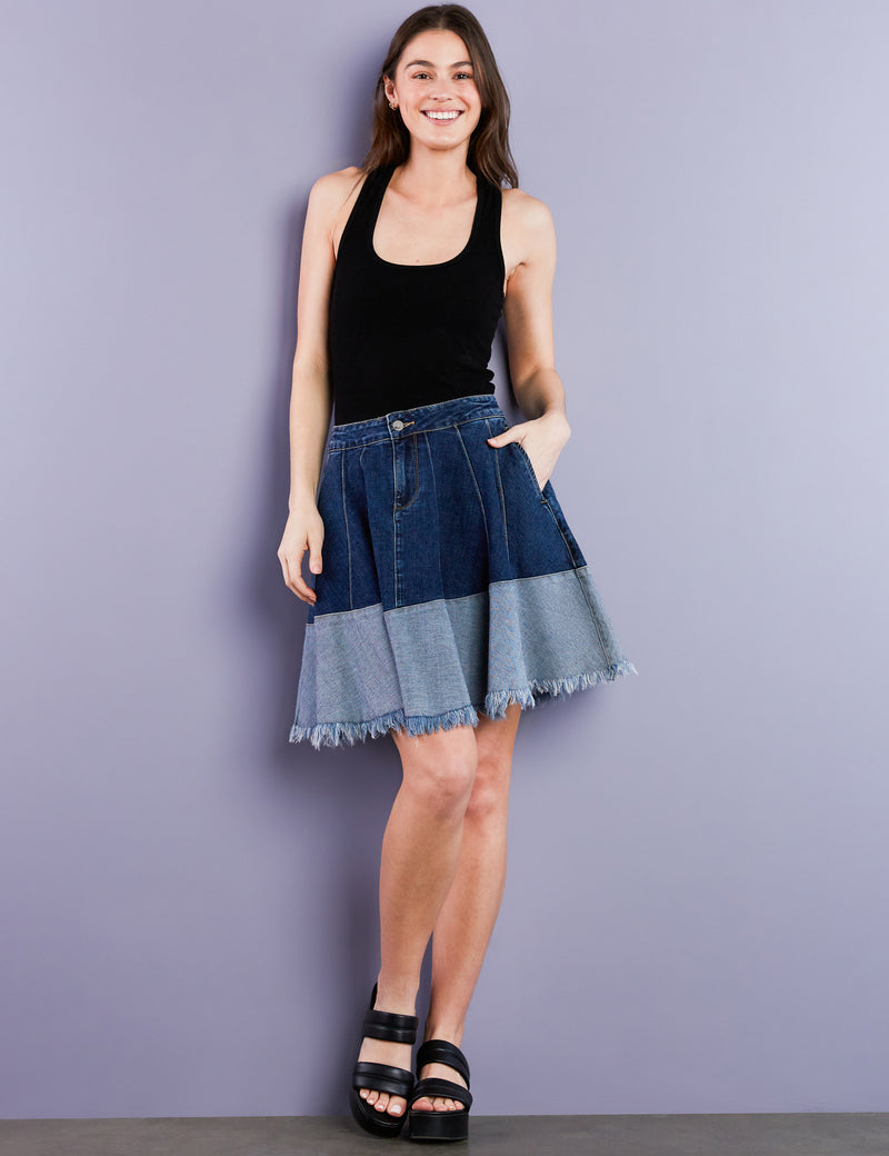 Women's Designer Mixed Denim Mini Skirt