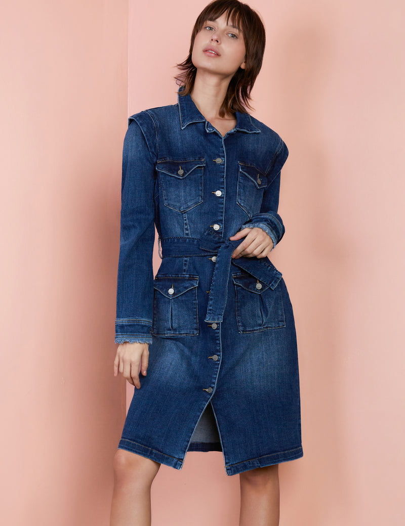 soft denim dress with pockets My Favorite Stretchy Long Sleeve Denim Pocket Mini Dress SALE XL