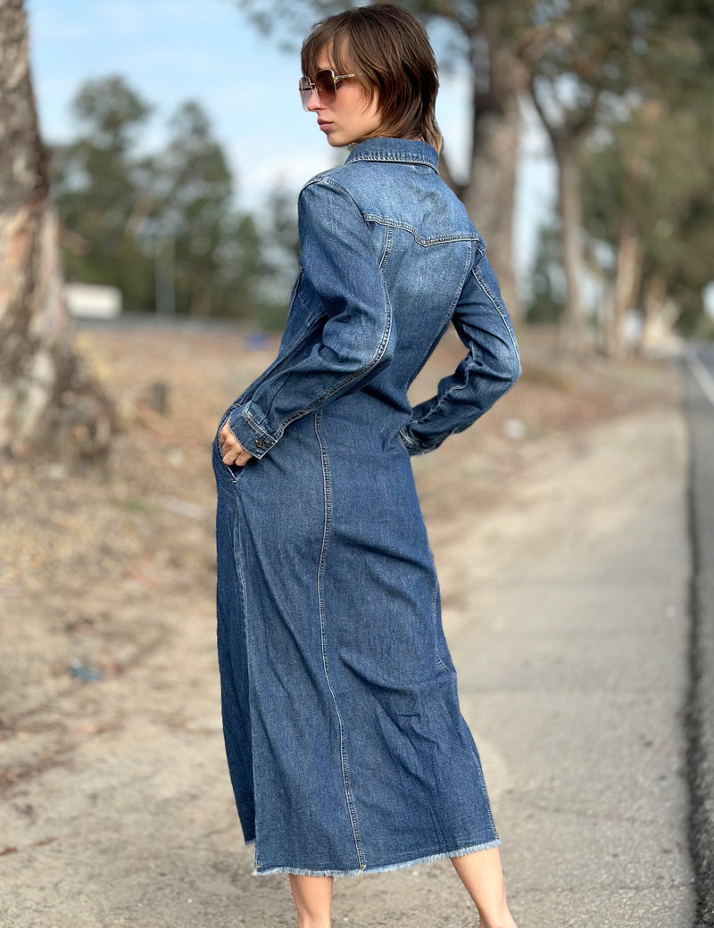 Womens Denim Maxi Shirtdress Wash Lab Malibu Blue / M Womens Denim Maxi Shirtdress Wash Lab Malibu Blue / M