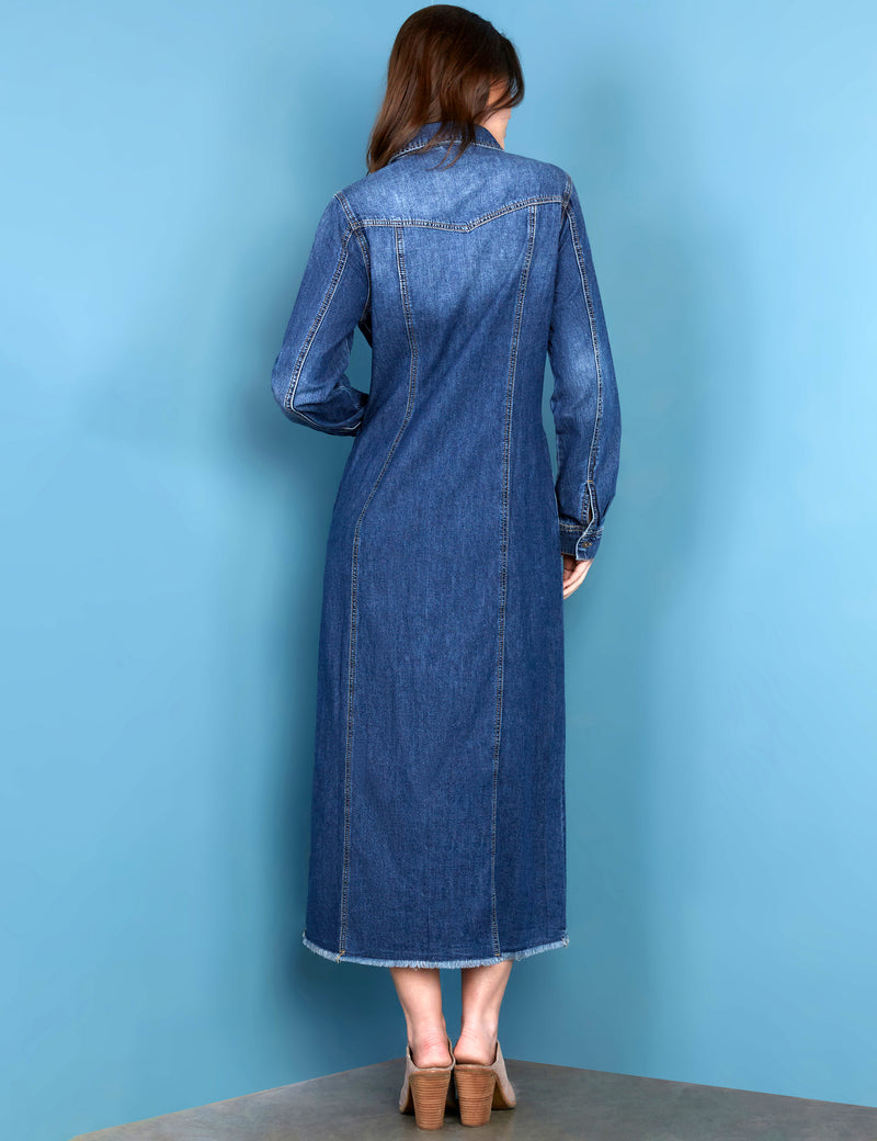 Womens Denim Maxi Shirtdress Wash Lab Malibu Blue / M Womens Denim Maxi Shirtdress Wash Lab Malibu Blue / M