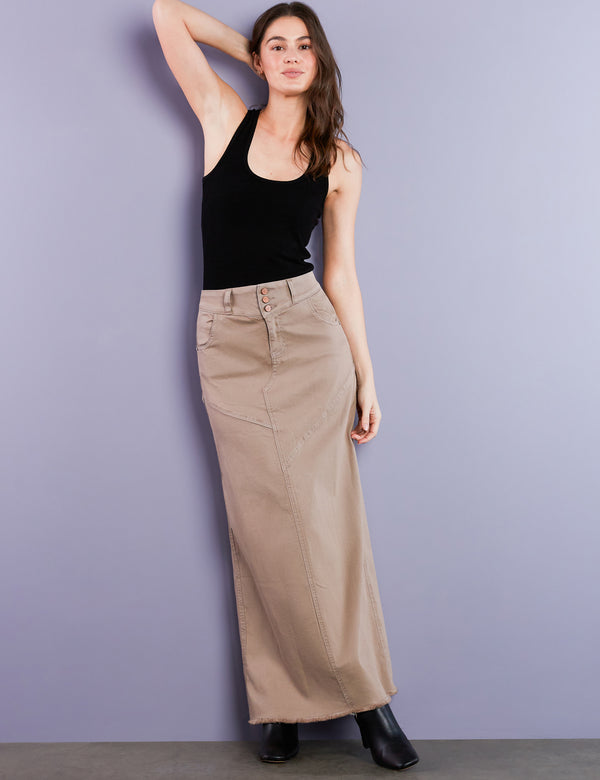 Women's Designer Taupe Denim Maxi Skirt