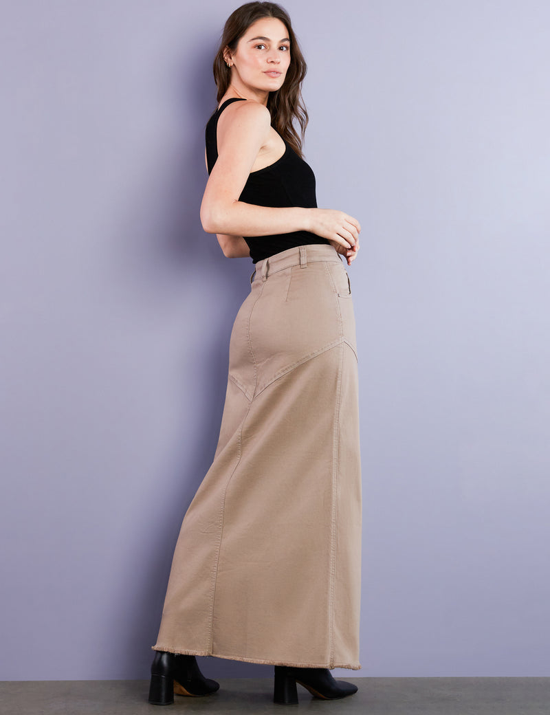 Women's Designer Taupe Denim Maxi Skirt