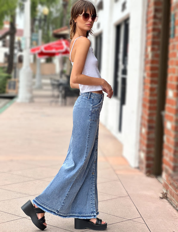 Royal Denim Maxi Skirt in Baroness Blue Side View