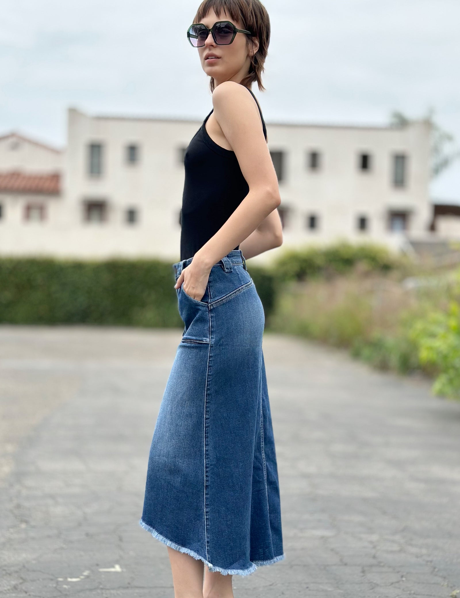 Women's Patch Pocket Denim Midi Skirt – Billy T – billytshop