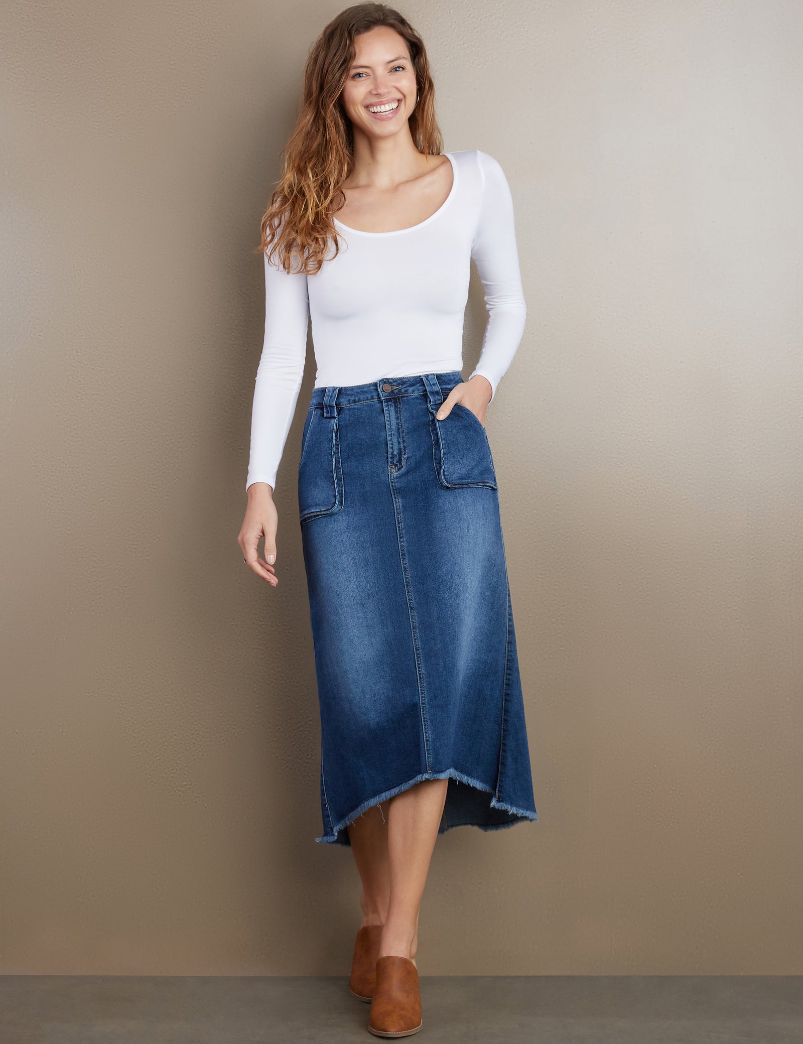 Women's Patch Pocket Denim Midi Skirt – Billy T – billytshop
