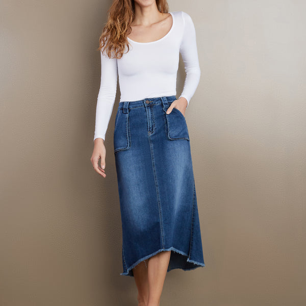 Women's Patch Pocket Denim Midi Skirt – Billy T – billytshop