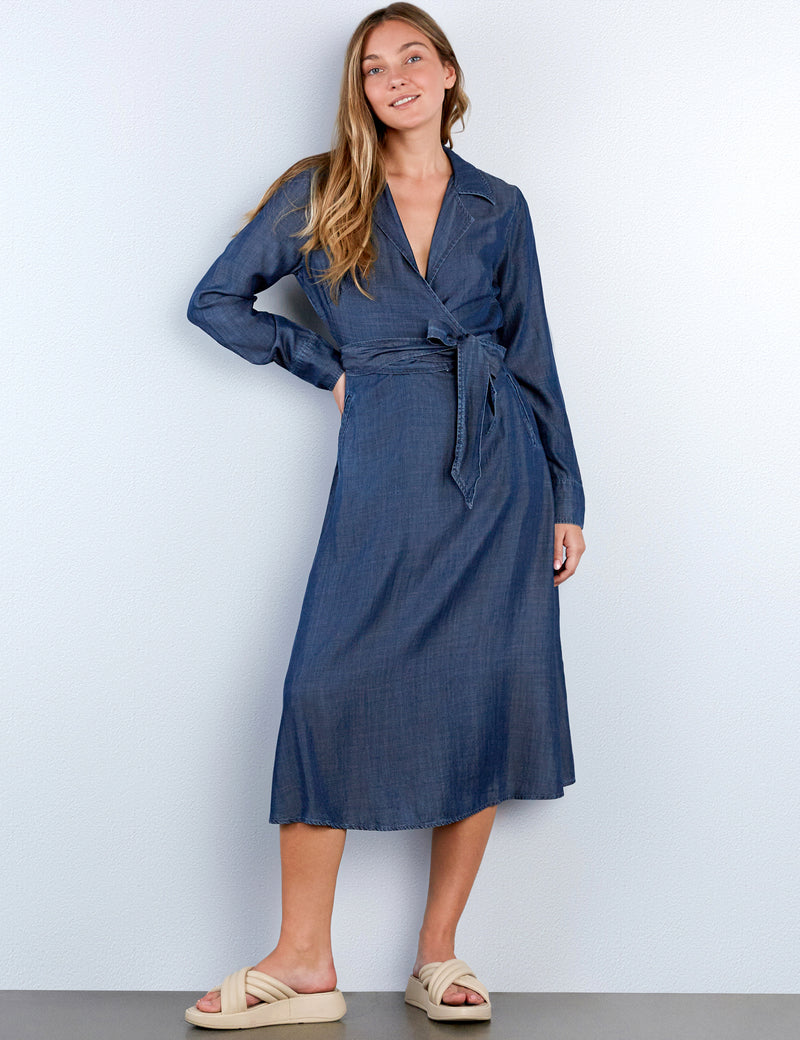 Tie Front Soft Denim Midi Dress