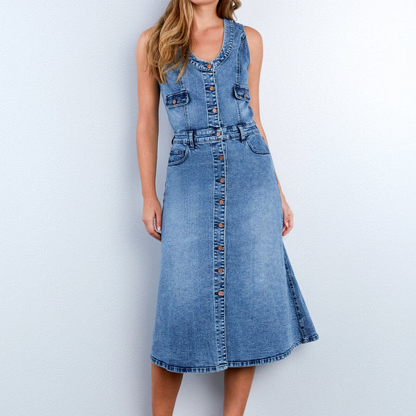 Wash Lab Denim Sleeveless Denim Midi Dress in Sway Blue at Nordstrom, Size Small