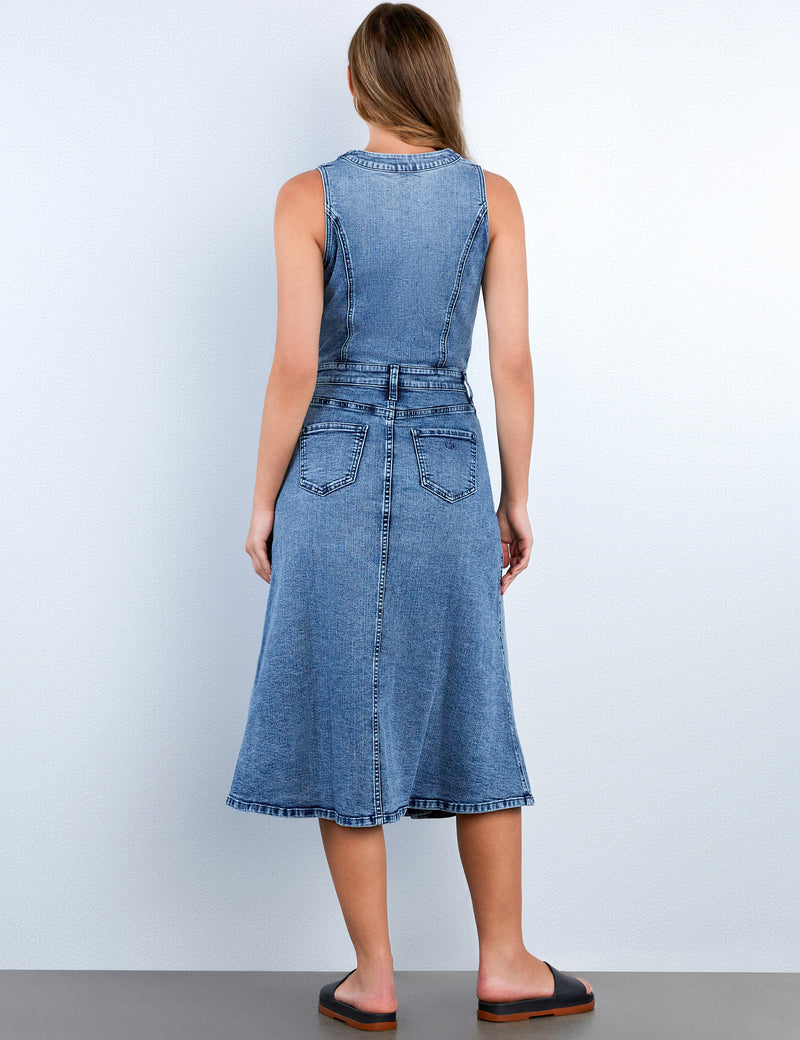 Wash Lab Denim Sleeveless Denim Midi Dress in Sway Blue at Nordstrom, Size Small Wash Lab Denim Sleeveless Denim Midi Dress in Sway Blue at Nordstrom, Size Small