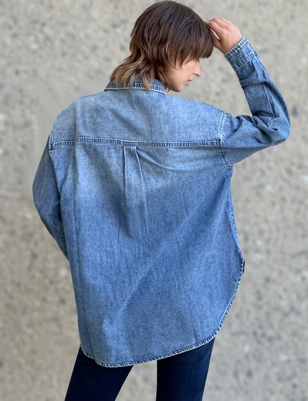 Oversized Denim Shirt in Blue Ice Back View