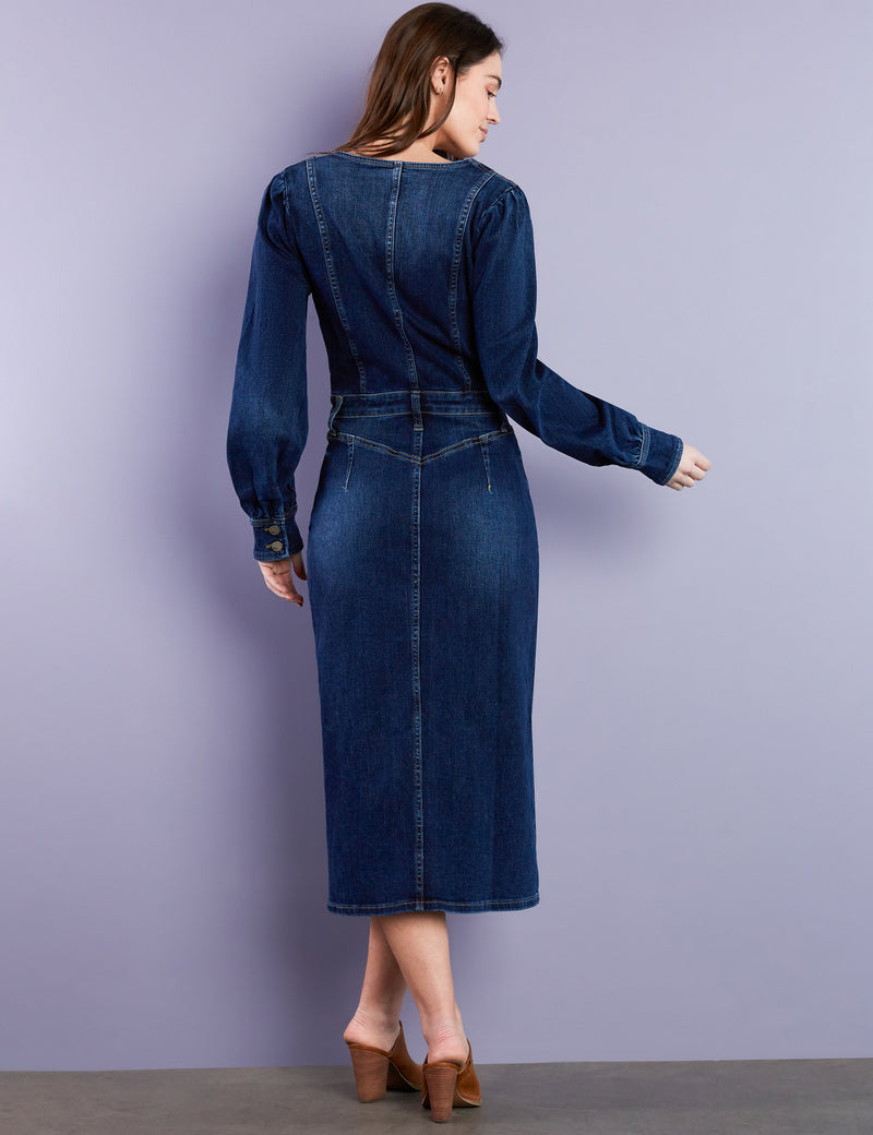 Women's Designer Corset Denim Midi Dress
