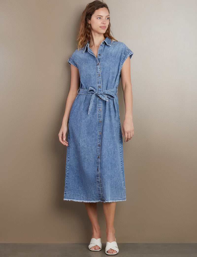 Women's Designer Weekend Denim Midi Dress in Organic Blue