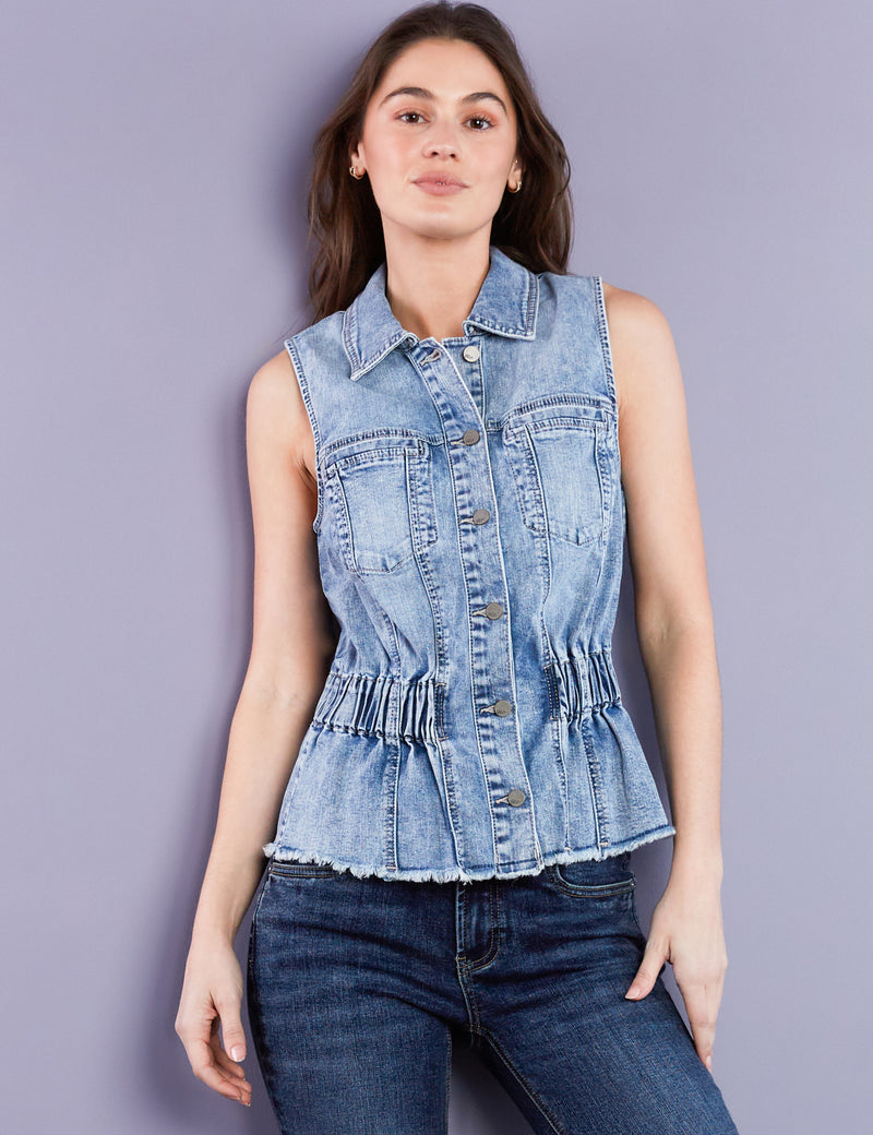 Women's Designer Cinch Waist Denim Vest