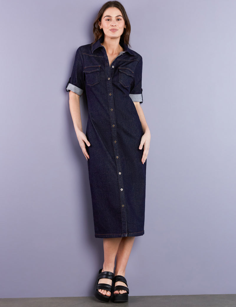 Women's Designer Denim Midi Shirtdress