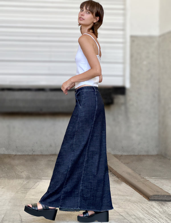 Willa Denim Maxi Skirt in Night Blue Side View