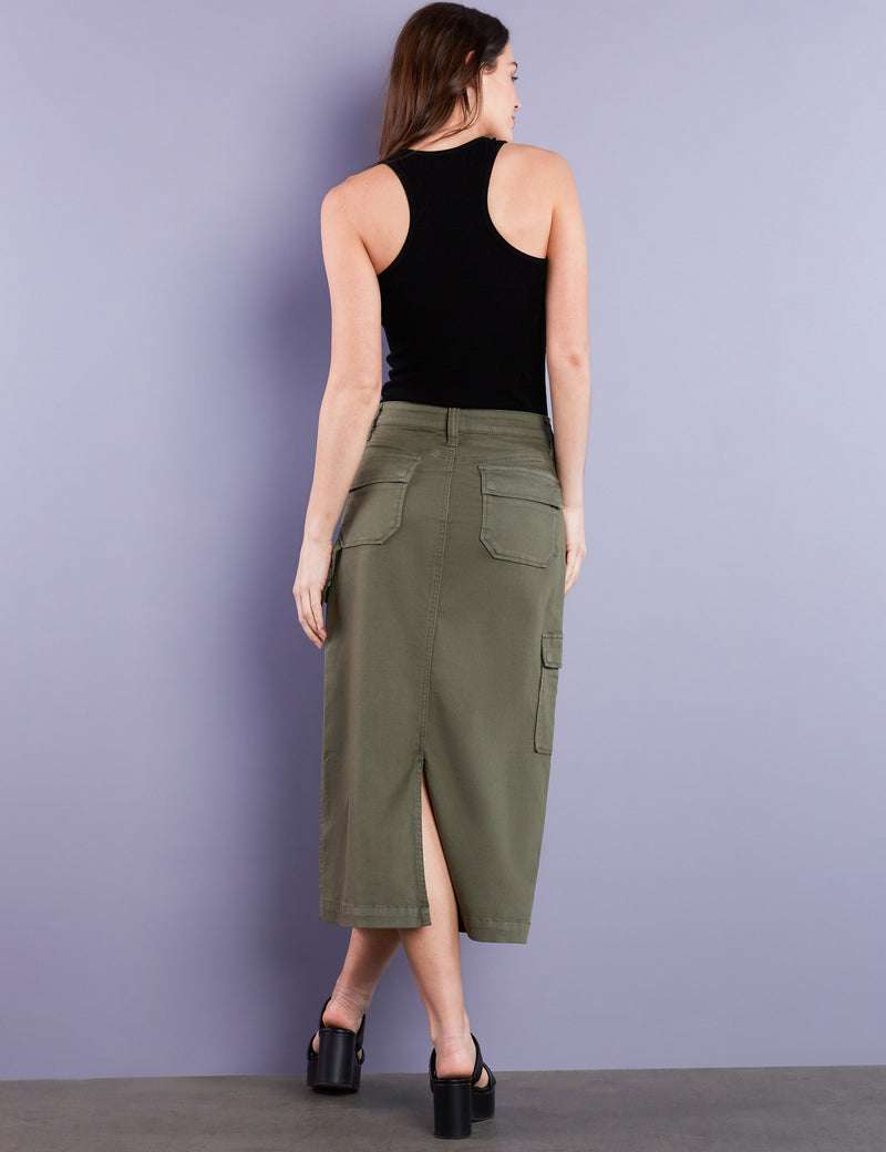 Women's Designer Patch and Cargo Pocket Midi Skirt