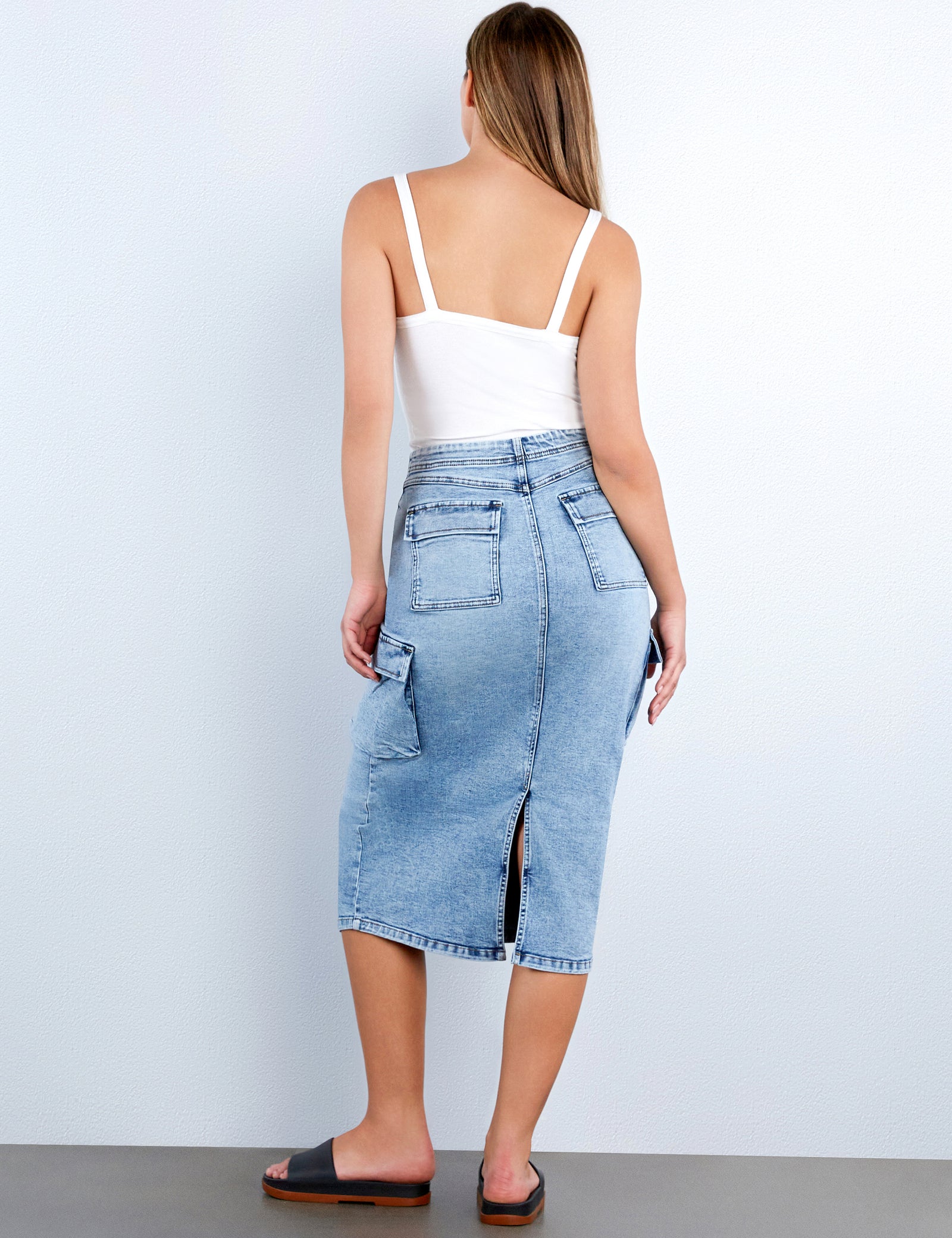 Women's Utility Pocket Denim Midi Skirt – Billy T – billytshop