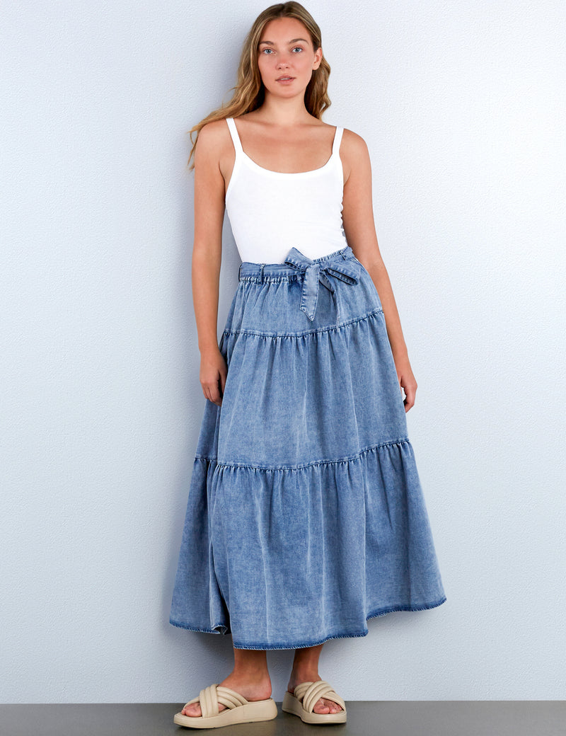 Tiered Self Belt Skirt