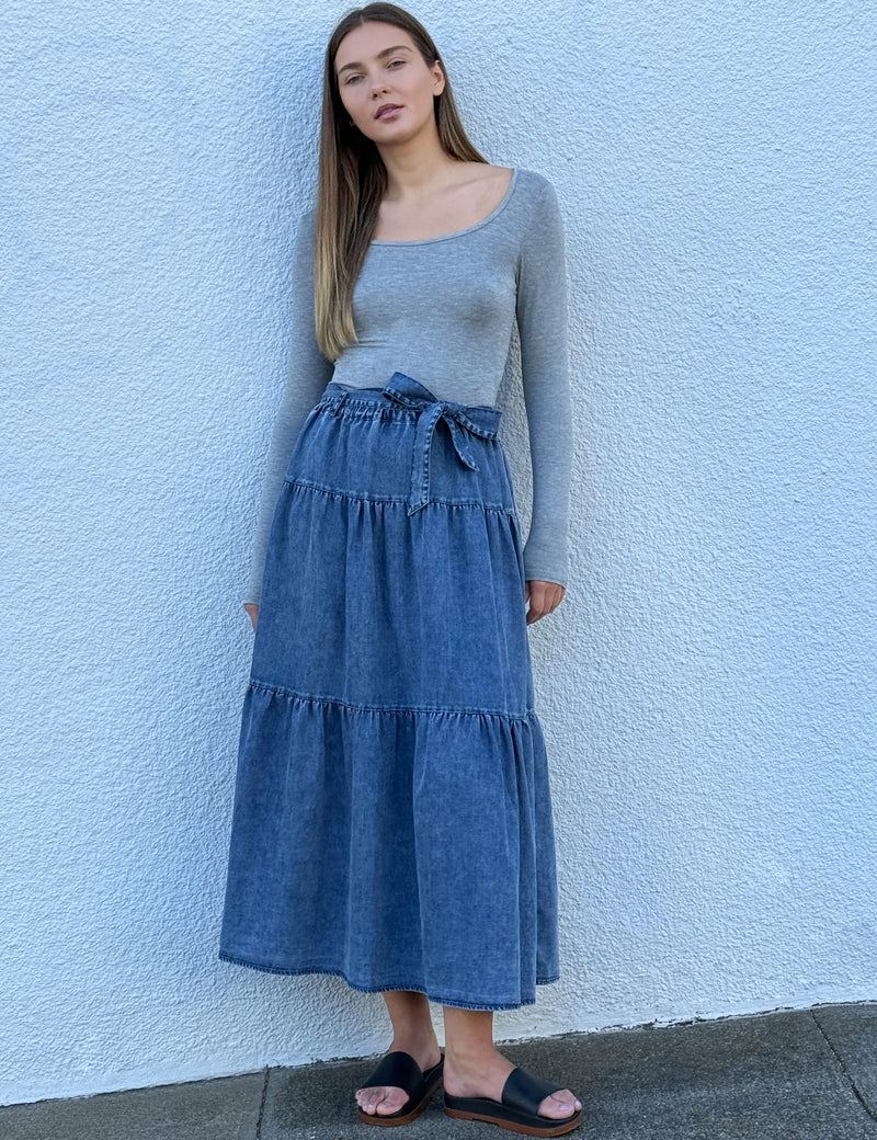 Tiered Self Belt Skirt