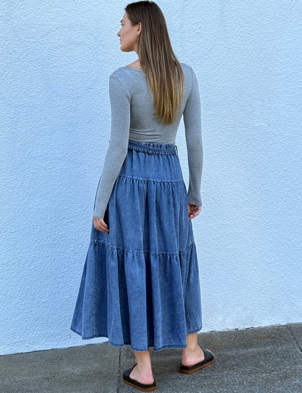 Tiered Self Belt Skirt