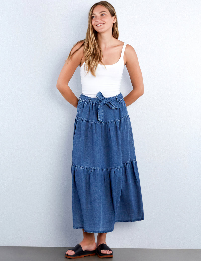 Tiered Self Belt Skirt