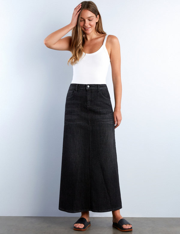 Polished Denim Maxi Skirt