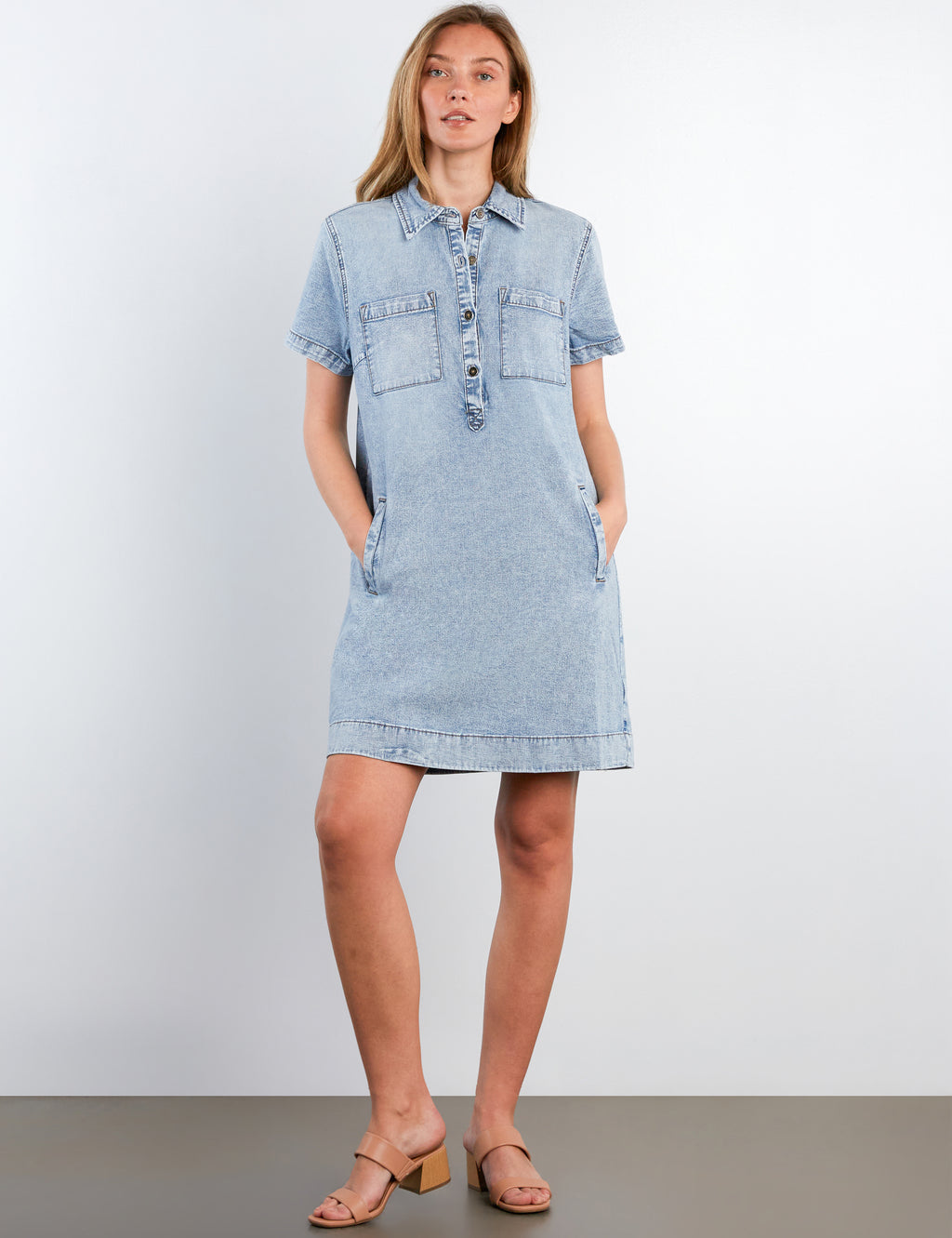 Denim Button Shift Dress – billytshop