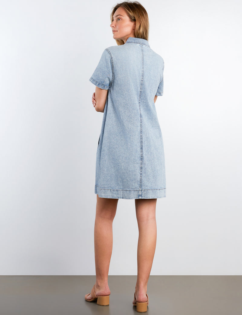 Denim Button Shirt Dress Star Blue / M