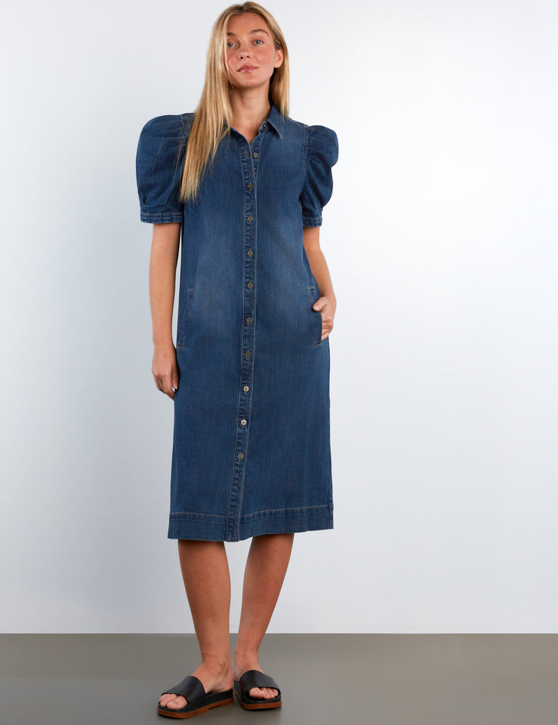 Puff Denim Midi Dress Subway Blue / XS