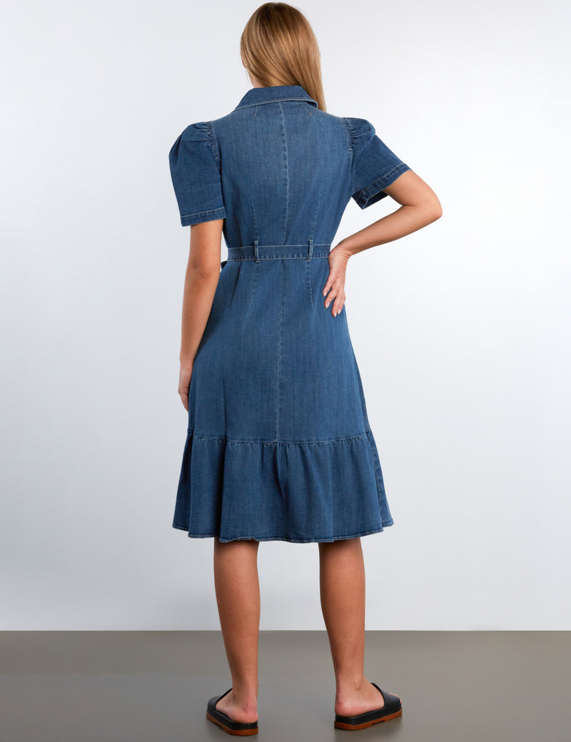 Women's Denim Muse Tie Puff Sleeves Dress – billytshop