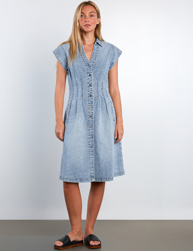 plain denim dress Square Neck Denim Dress  Bella-gia Boutique