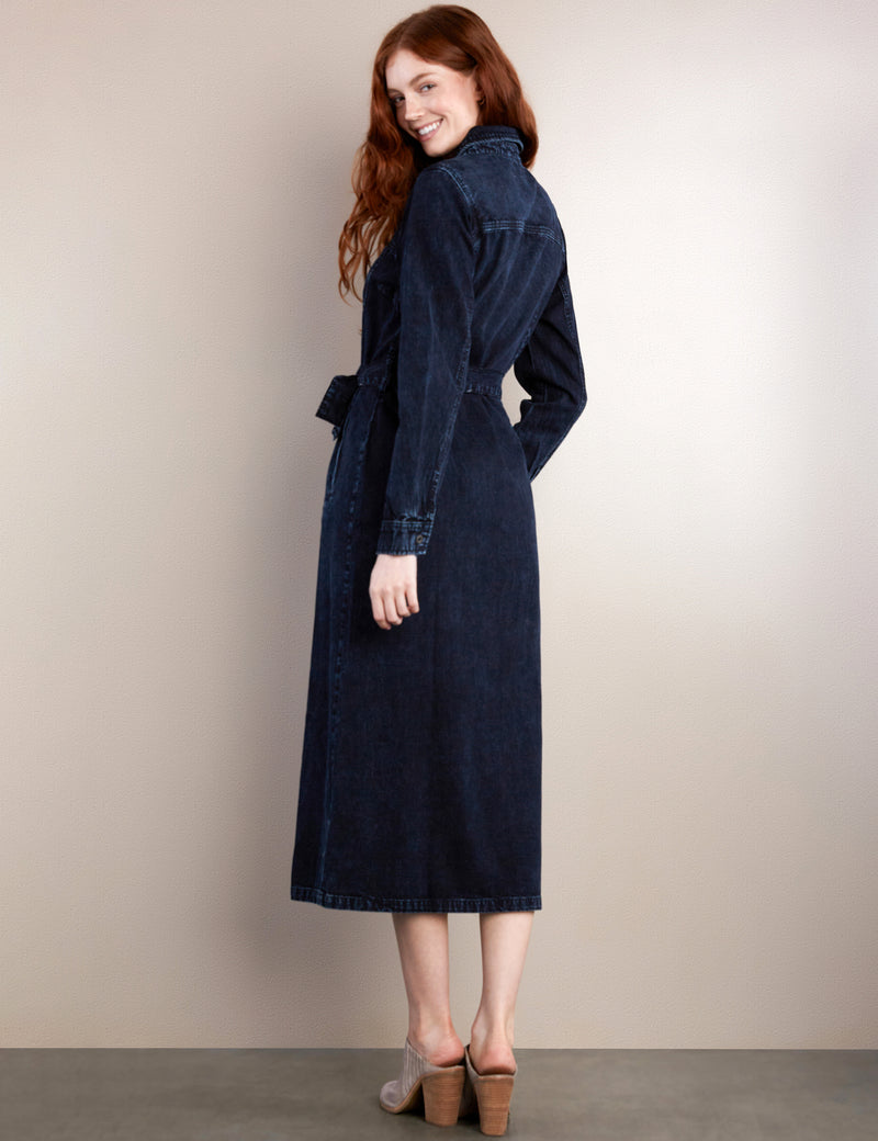 Wash Lab Denim Tie Waist Long Sleeve Denim Maxi Shirtdress - Slate Blue Wash Lab Denim Tie Waist Long Sleeve Denim Maxi Shirtdress - Slate Blue
