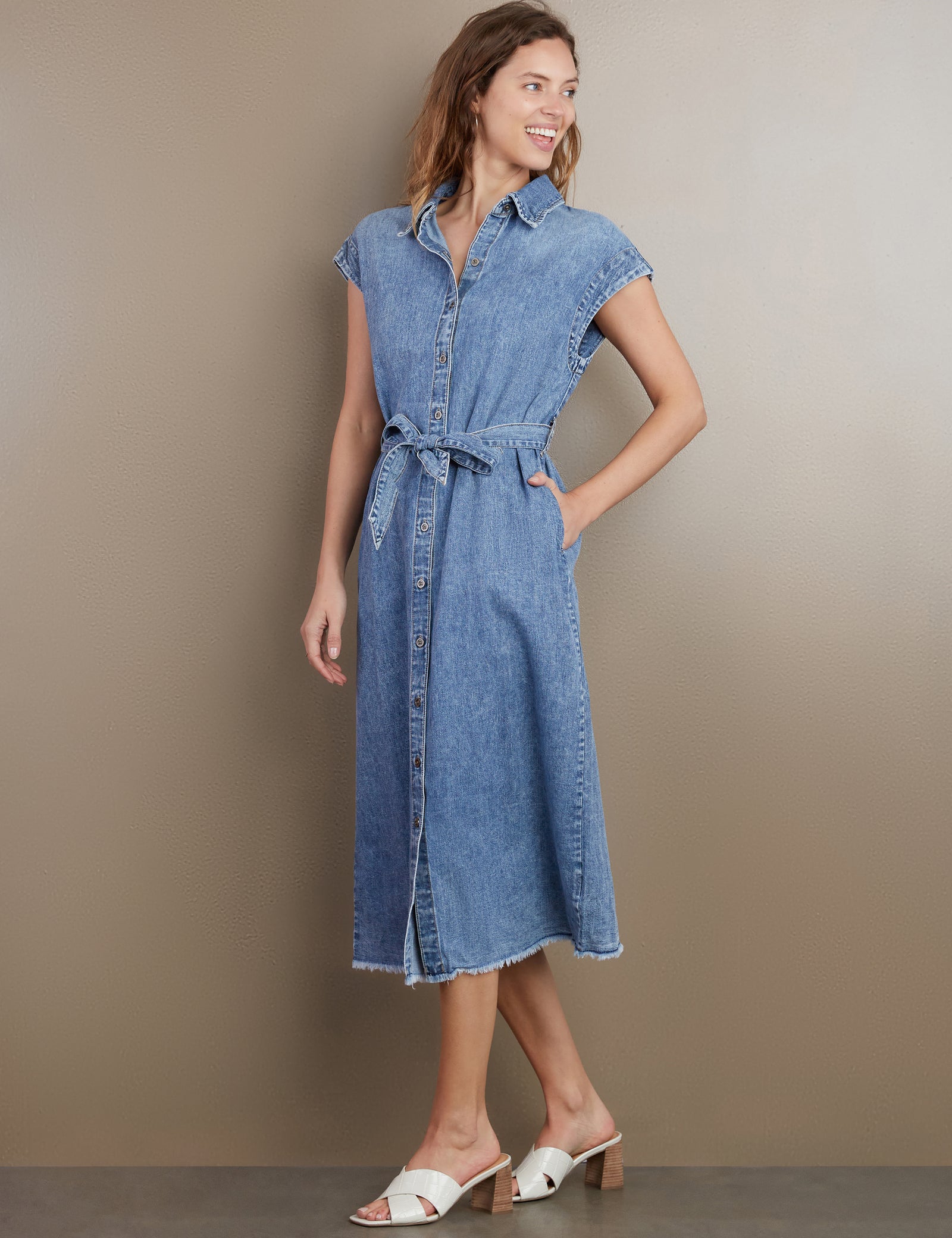 Wash Lab Denim Weekend Belted Denim Shirtdress in Organic Blue at Nordstrom, Size X-Large