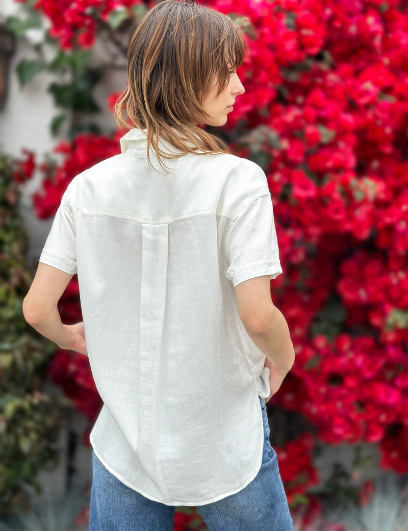 By the Sea  Short Sleeve Button Up Shirt in White Back View