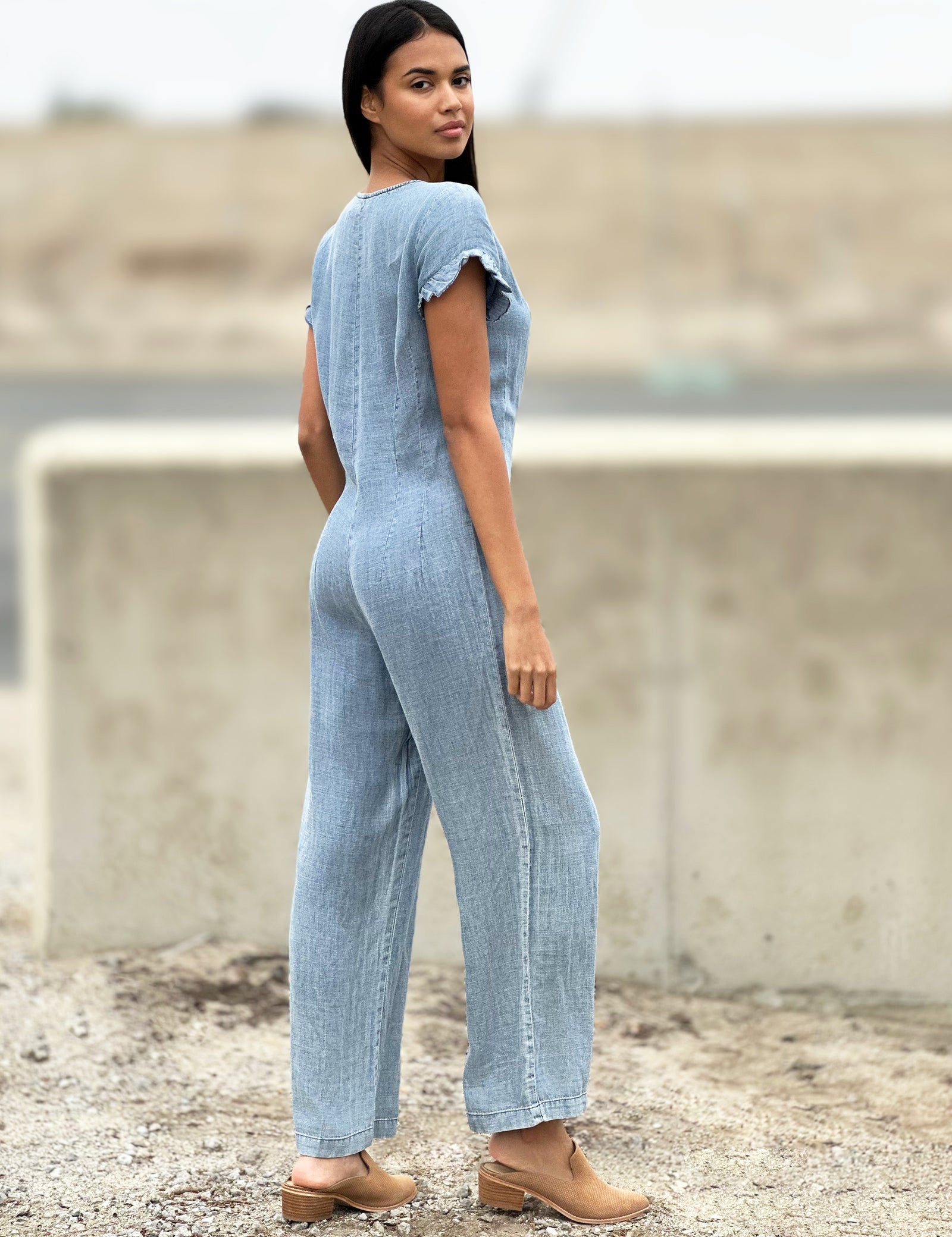 Women's Wide-Leg Denim Jumpsuit with Ruffles – Billy T – billytshop