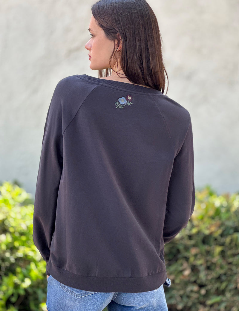Wild Floral Embroidered Sweatshirt Back View